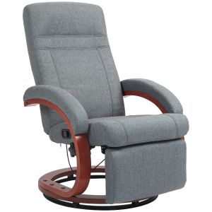 Sillón relax giratorio tela gris con reposapiés y base de madera