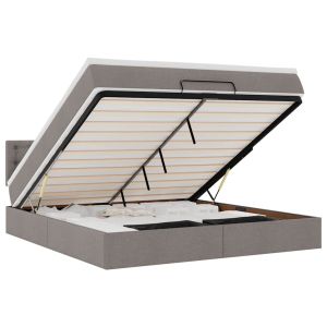 vidaXL cama otomana con colchón y luces LED tela gris taupe 180x200cm