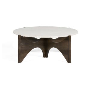 Mesa de centro 92x92x44 madera marron, marmol blanco