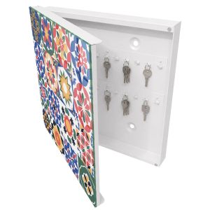 Caja guarda llaves 30x30x5 mosaico floral, apertura izquierda blanca