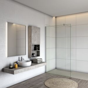 Mampara ducha fija vidrio 8mm con película de seguridad 80x200cm,barra 90cm