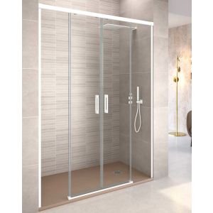 Mampara ducha frontal 2 puertas 2 fijos | transparente blanco 155cm