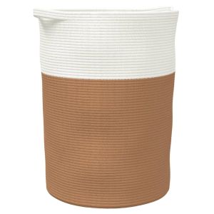 vidaXL cesta de almacenaje aLGodón marrón y blanco ø49x65 cm