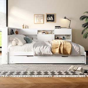 Daybed 140x200cm con cajón extensible y usb tipo c, blanco