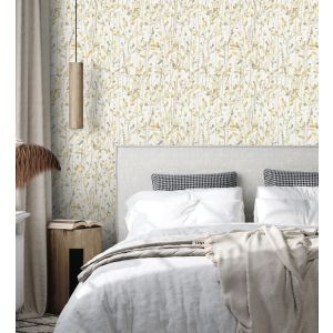 Papel pintado gaulan  lavable de hojas tonos amarillo acuarela de 5.23m²