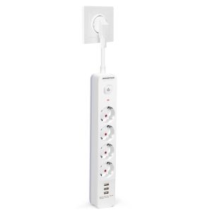 Aigostar regleta enchufe, alargador 4 tomas y 3 usb, interruptor, blanco
