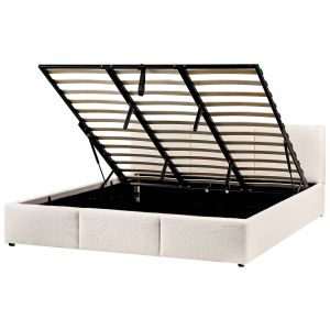 Cama con almacenaje bousse bouclé blanco crema 180 x 200 cm