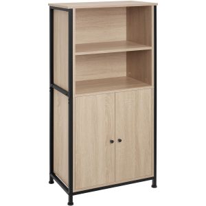 Librería industrial con armario y 2 baldas 60x38x125 cm madera clara