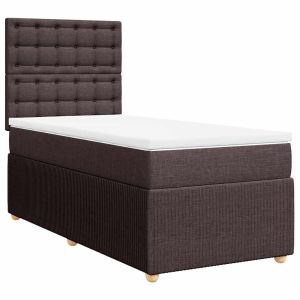 vidaXL cama box spring con colchón tela marrón oscuro 100x200 cm