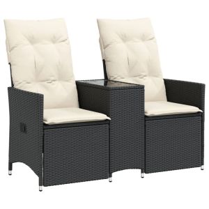 vidaXL sofá de jardín reclinable de 2 plazas con mesa ratán pe negro
