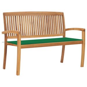 vidaXL banco de jardín apilable y cojín madera maciza de teca 128,5 cm
