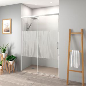 Mampara frontal + puerta corredera 175  cm muse cromado serigrafiado