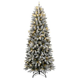 Árbol de navidad artificial con 150 LEDs y nieve flocada 150 cm es4323