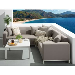 Conjunto esquinero de jardín 5 plazas belize modular beige izquierda