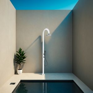 Ducha blanca aluminio con LED ducha de mano sensor y doble entrada agua