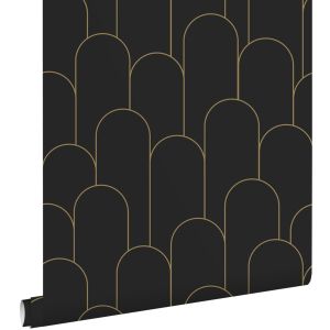 Estahome papel pintado arte deco negro y oro 50 x 900 cm