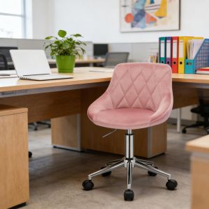 Silla oficina terciopelo rosa ajustable con ruedas