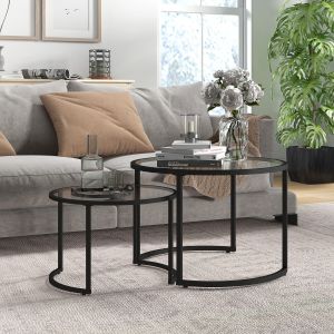 Mesa de centro set 2 piezas vidrio templado negro 47,5x70x70cm