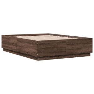 vidaXL estructura cama con luces LED madera roble marrón 135x190 cm