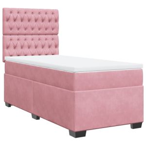 vidaXL cama box spring con colchón terciopelo rosa 100x200 cm