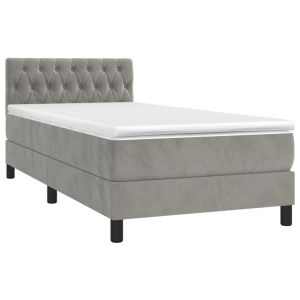 vidaXL cama box spring colchón y LED terciopelo gris claro 90x190 cm