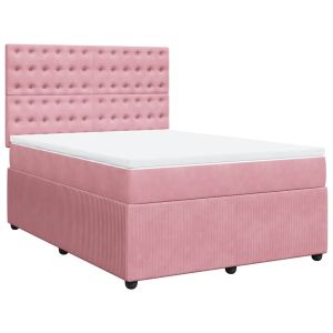 vidaXL cama box spring con colchón terciopelo rosa 140x190 cm