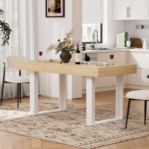 Mesa de comedor extensible retro tablero de madera natural 75x120-160x80cm
