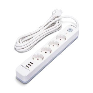Aigostar regleta alargador 4 enchufes, cable 3m, interruptor 3 usb