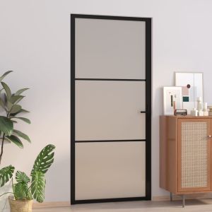 Puerta interior de vidrio y aluminio negro mate 93x201,5 cm wef4552