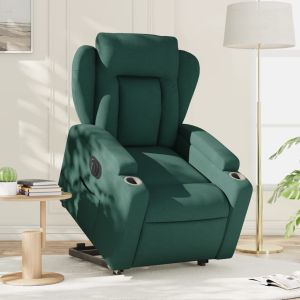 Sillón eléctrico reclinable elevable de tela verde oscuro qweo6005