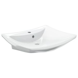 vidaXL lavabo de cerámica rectangular con orificio de grifo y desagüe