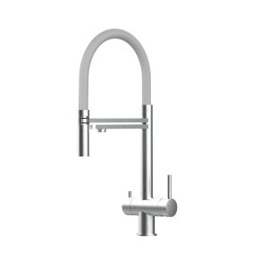 Grifo cocina 3 vías acero inox ducha 2 chorros amovible, cepillado / gris