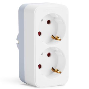 Aigostar adaptador 2 tomas, protección infantil,16a,250v,gris blanco