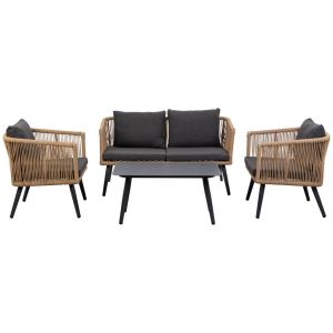 Conjunto de mesa, sofa y 2 sillones marrón 90x50x42,65x70x69,136x70x68