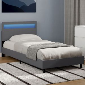 Cama simple - PVC gris - LED - 90 x 190 cm