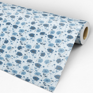 Papel pintado florales en fondo y flores azules 60cm por 250cm
