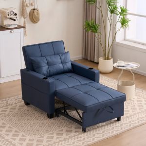 Sofá cama individual 3 en 1 azul con bolsillo lateral