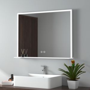 Emke espejo LED baño 80x60 cm con repisa vidrio táctil anti-vaho luz blanca
