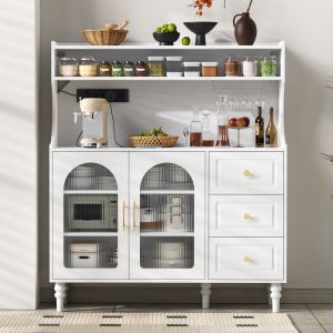 Aparador alto para cocina comedor 2 puertas 3 cajones blanco 138,5x120x40cm