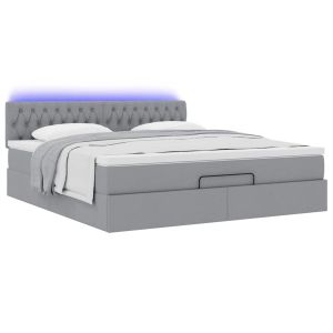vidaXL cama otomana con colchón y LED tela gris claro 180x200cm