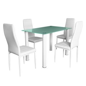 Conjunto de mesa cristal temaplado 110x70cm y 4 sillas color blanco
