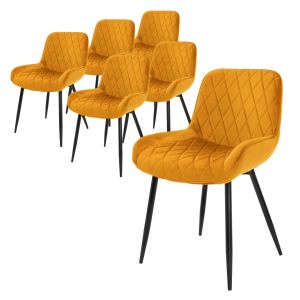 6x sillas de comedor/salón asiento ergonómico de cuero ocre patas de metal