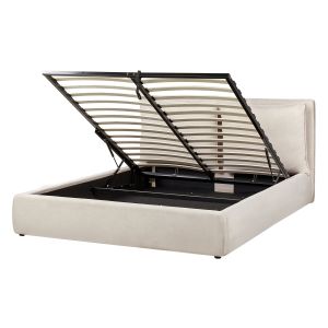 Cama con almacenaje bajonna tela beige claro 160 x 200 cm