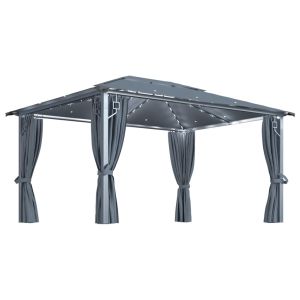 vidaXL cenador cortina y tira de luz LED aluminio antracita 400x300cm