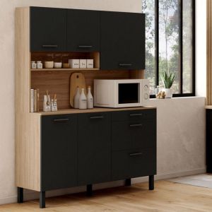 Aparador de cocina bicolor negro y madera - 140 cm
