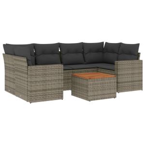 vidaXL set de sofás de jardín 7 piezas con cojines ratán pe gris