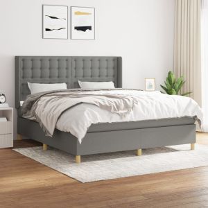 Cama box spring con colchón tela gris oscuro 180x200 cm es1924