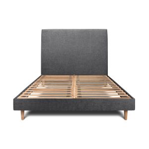 Cama de 135x190 cm con cabecero tapizado - tejido lienzo mate - negro