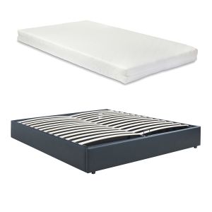 Cama matrimonio nola abatible polipiel + colchón 160x200cm negro [en.casa]