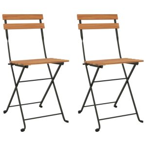 vidaXL sillas cafetería plegables 2 uds acero y madera maciza de teca